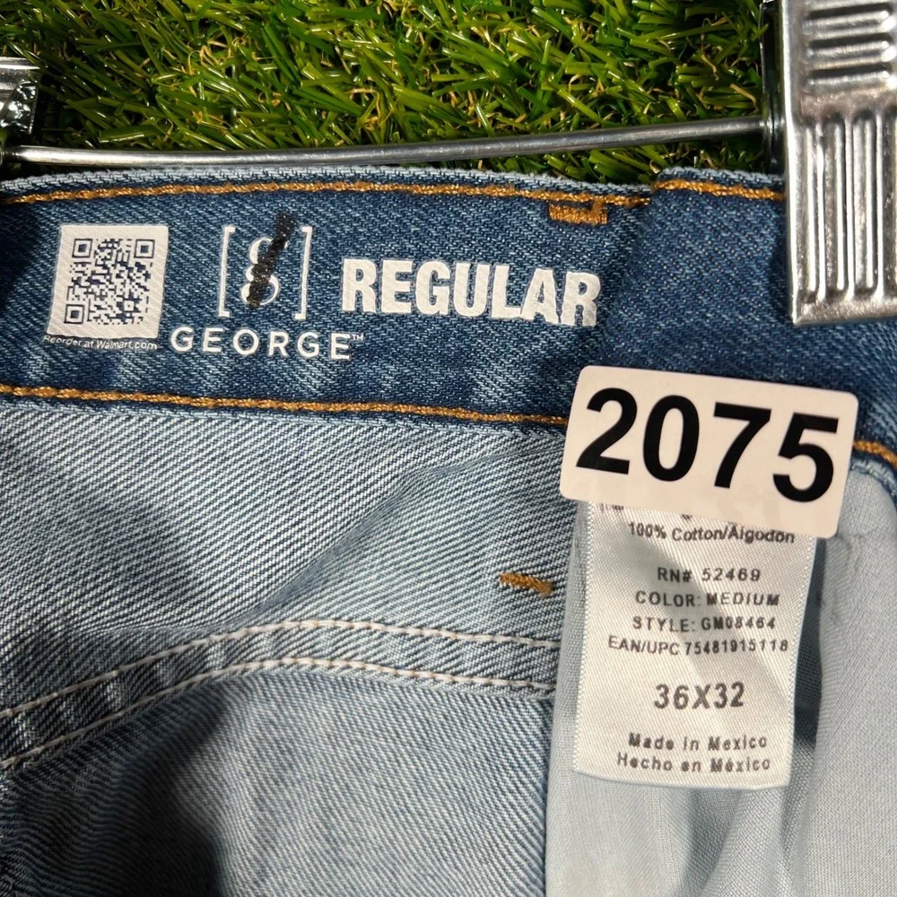 George Mens‎ Regular Fit Jeans 36x32 Medium Wash Blue 100% Cotton GM08464 NEW